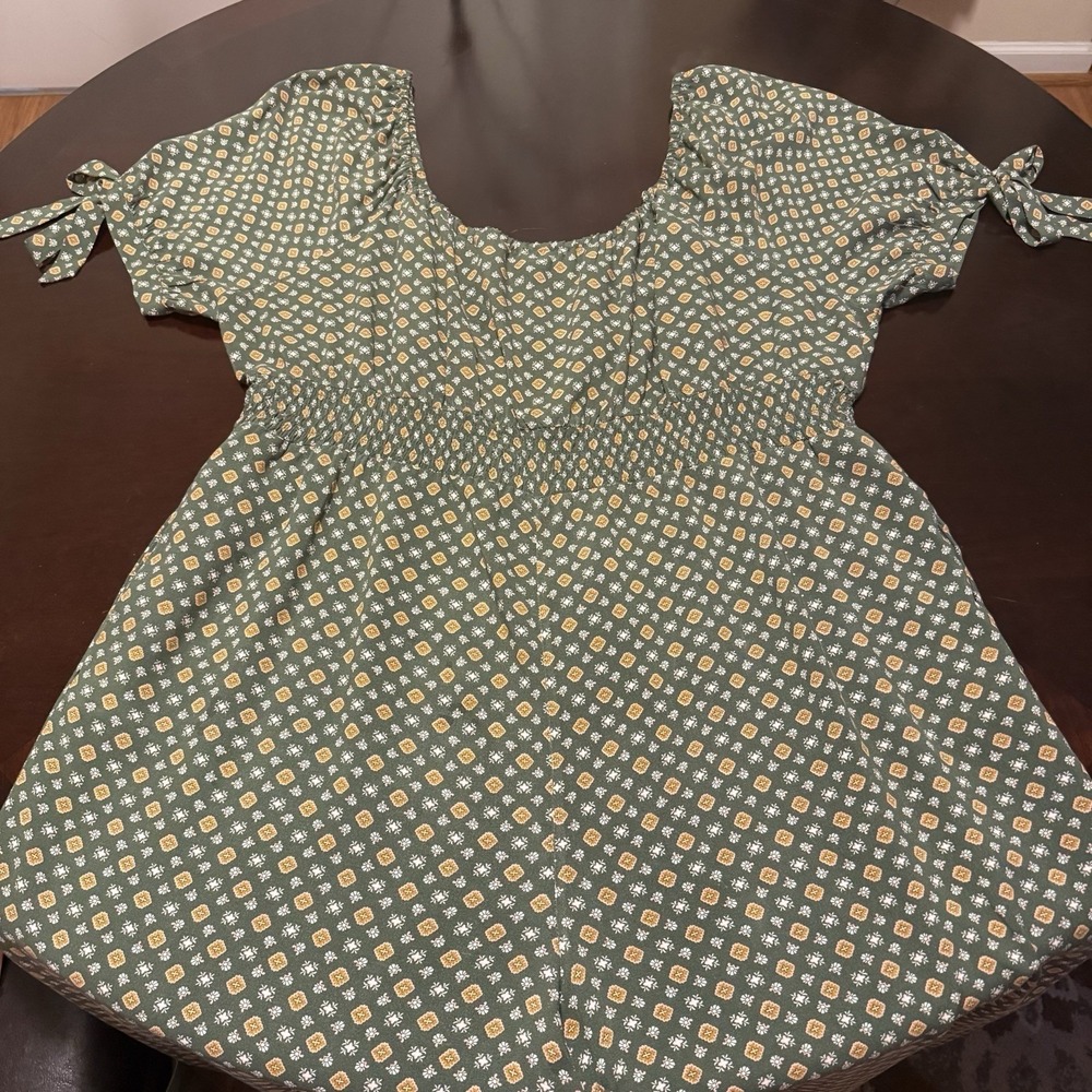 AUW Women's Olive Green Gold Floral Print Wide Leg Crop Jumpsuit Rayon Sz 3X - Picture 7 of 16